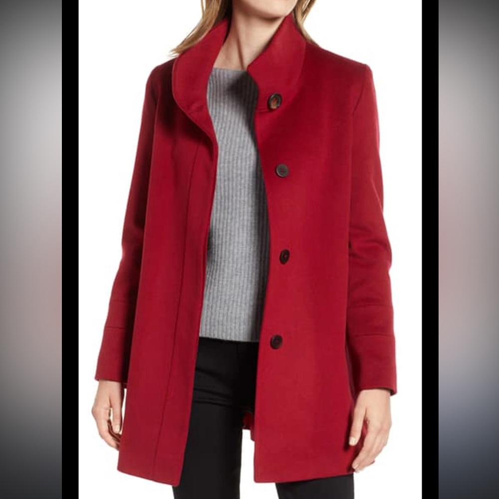 Fleurette Placket Front Wool Car Coat In Currant Size 14
